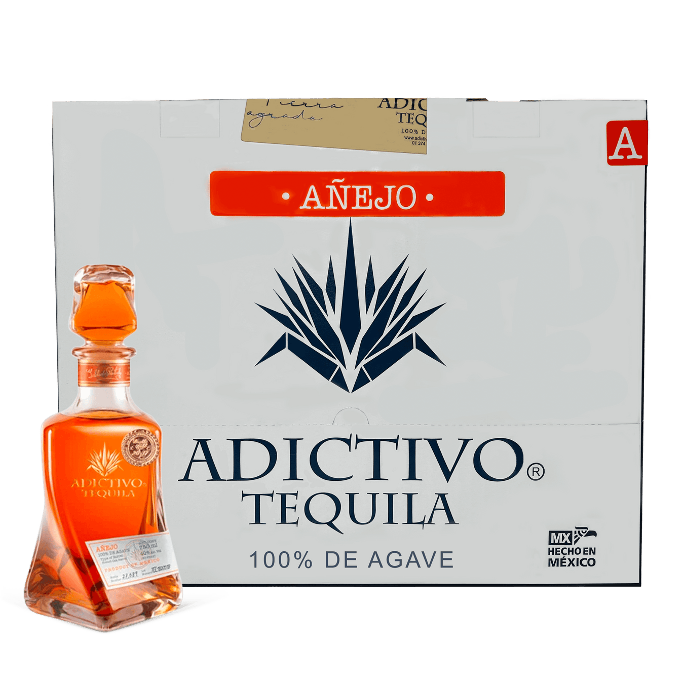 Collection image for buy it by the case, A picture of a case of Adictivo Añejo tequila.