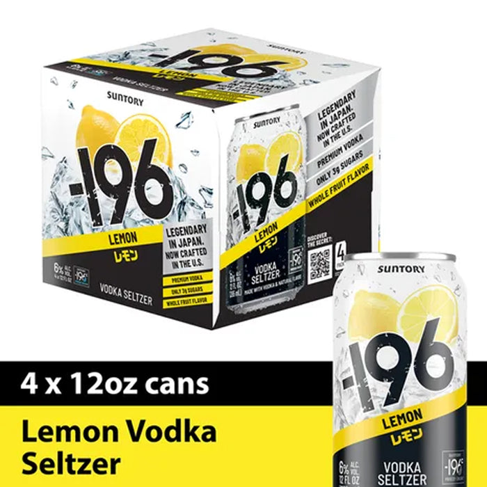 -196 Lemon Vodka Seltzer 4pk 12 oz cans