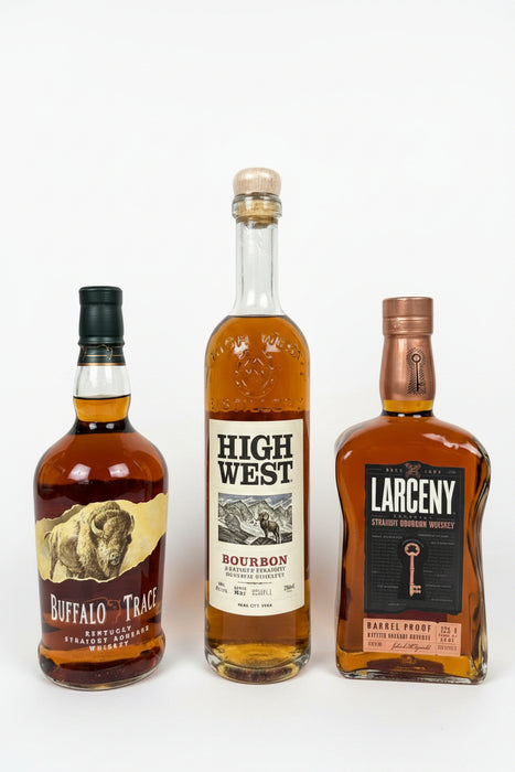 Top Bourbon Whiskey Collection — Buffalo Trace, Larceny Barrel Proof & High West 750ml Bottles