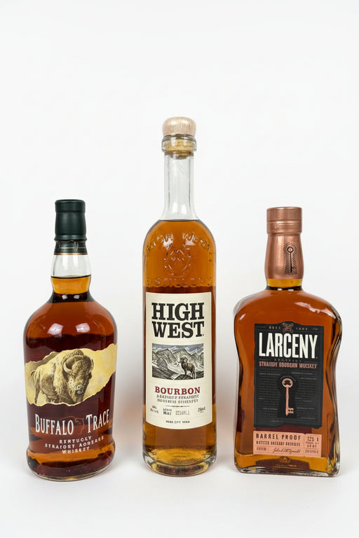 Top Bourbon Whiskey Collection — Buffalo Trace, Larceny Barrel Proof & High West 750ml Bottles
