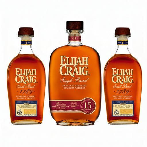 Elijah Craig 15 Year & PGA Championship Bourbon Combo - 3 Bottle Set on the white background