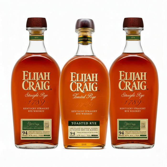 Elijah Craig Straight Rye & Toasted Rye Whiskey Combo - 3 Bottle Set on the white background