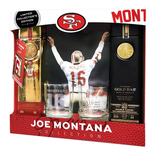 49ers Gold Bar Whiskey Joe Montana Collection Kickoff Glass Gift Set