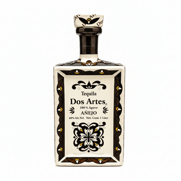 Dos Artes Anejo Tequila 1 Liter hand-painted ceramic bottle