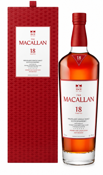 The Macallan Sherry Oak 18 Years Old 2025 Release Single Malt Scotch Whisky 750ml Bottle