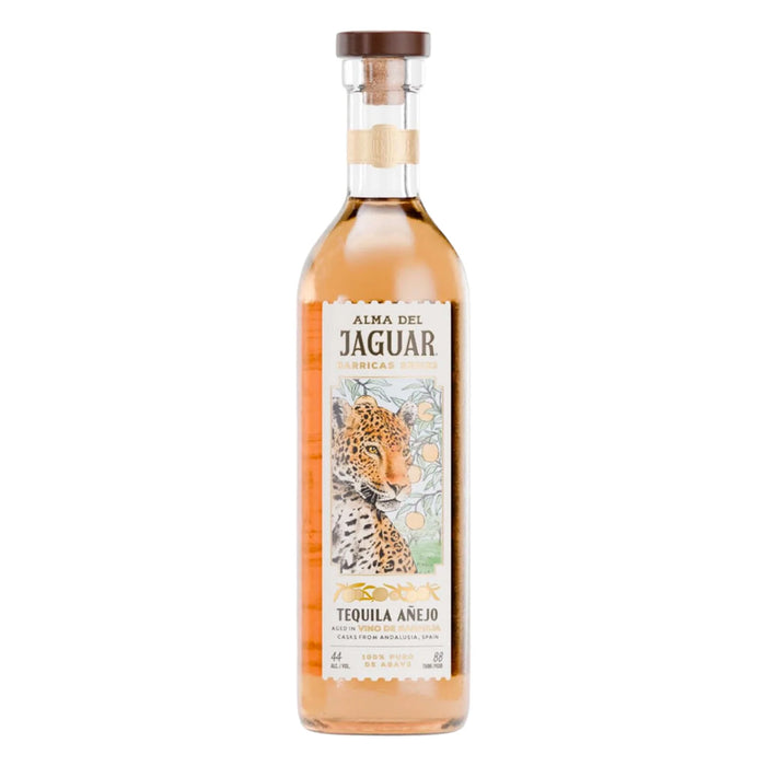 Alma Del Jaguar Añejo Barricas Series Apple Brandy Cask bottle on a white background