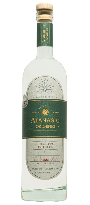 Bottle of Atanasio Origenes Blanco Tequila, 92 proof, additive-free, El Medineño Jalisco