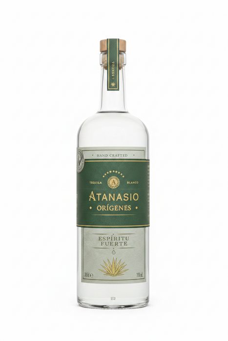 Bottle of Atanasio Origenes Blanco Tequila, 92 proof, additive-free, El Medineño Jalisco