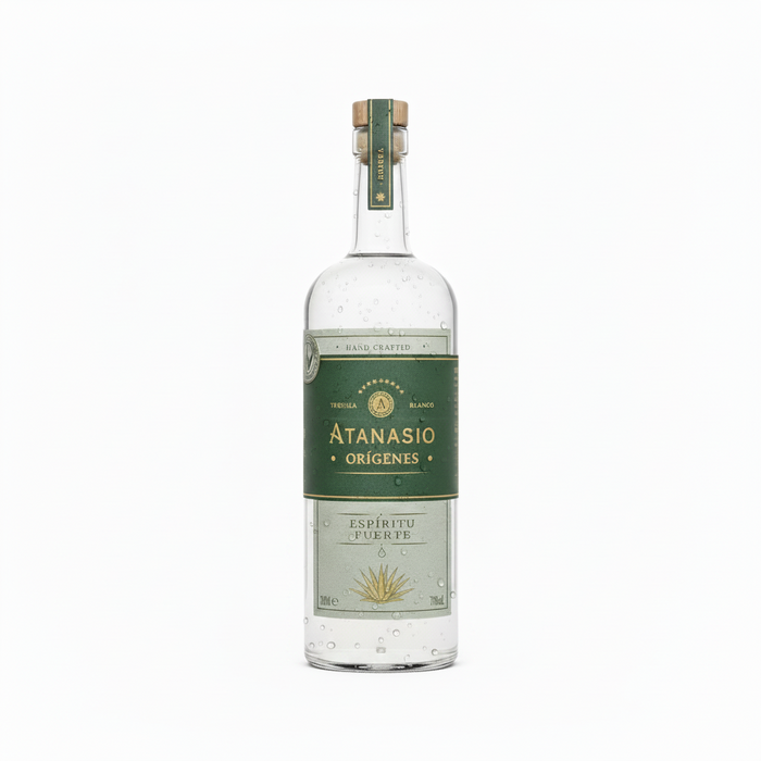 Bottle of Atanasio Origenes Blanco Tequila, 92 proof, additive-free, El Medineño Jalisco