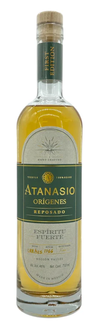 Bottle of Atanasio Origenes Reposado Tequila, aged 6 months in American oak