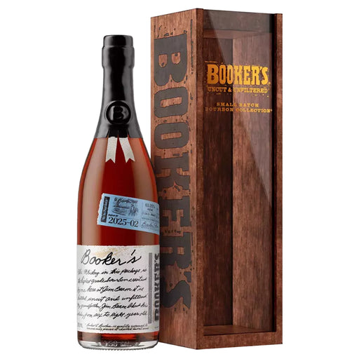 Booker's 2025-02 "By The Pond" 7 Year Old Bourbon bottle and box on a white background.