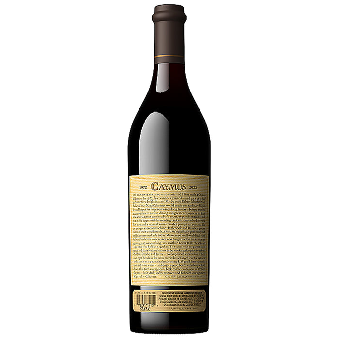 Caymus 50th Anniversary Napa Valley Cabernet Sauvignon 2022 Back of bottle