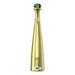 Gold bottle with green cap on a white background