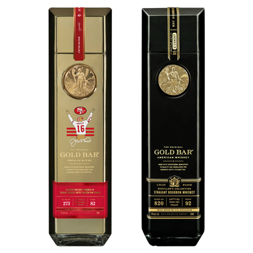 49ers Gold Bar Whiskey Joe Montana Collection Kickoff Glass Gift Set Two bottles