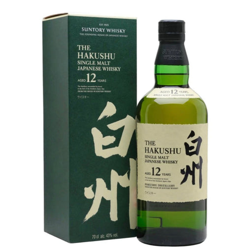 The Hakushu 12 Yr Single Malt Japanese Whisky bottle and box