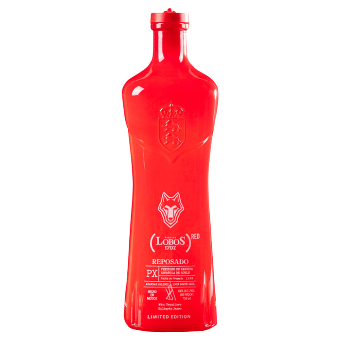 LeBron James Lobos 1707 Reposado (RED) Limited Edition Tequila Front View on a white background.