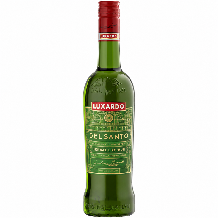 Bottle of Luxardo Del Santo Premium Italian Green Herbal Liqueur, made with achillea moscata and 20+ alpine botanicals