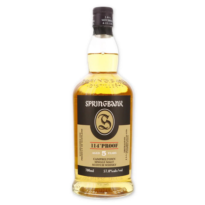 Springbank 5 Year Old Single Malt Scotch Whisky 114 Proof bottle on a white background