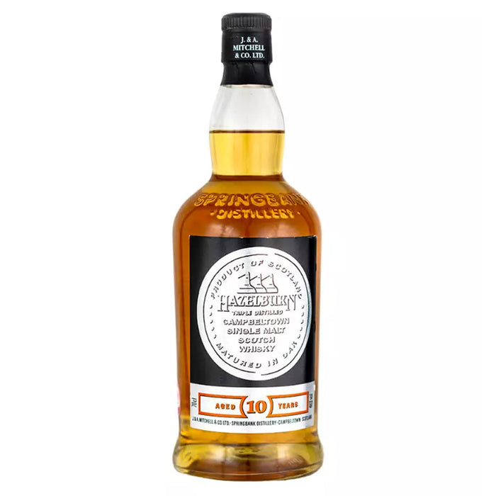 Hazelburn whisky bottle on a white background