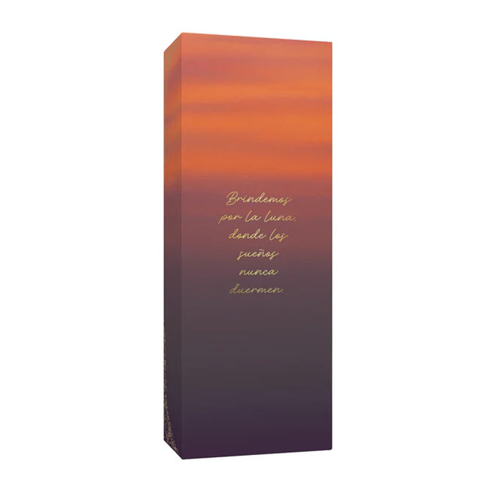 Tall rectangular box with gradient design and text on a white background