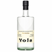 A bottle of Yola Pechuga agave spirit, featuring a clear glass bottle with a cream-colored label and a black cap, set against a plain white background.