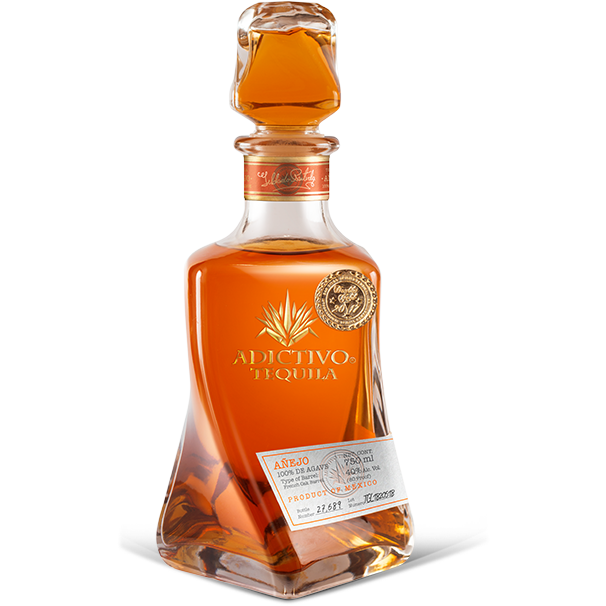 Adictivo Añejo tequila is made from 100% blue agave selected and harvested by expert hands. It has an intense golden amber color and a mixture of toasted aromas that offers an excellent flavor.  RareTequilas.com