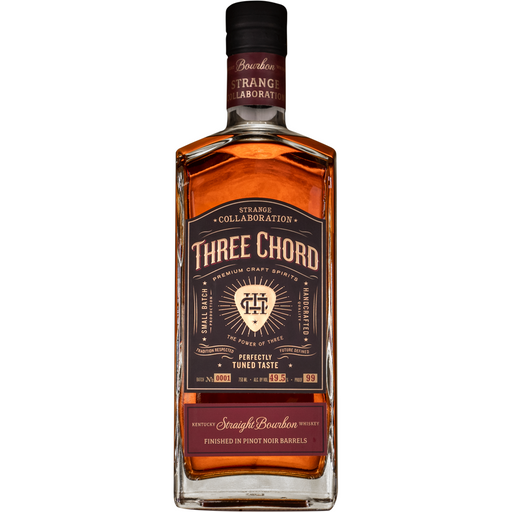 Three Chord Strange Collaboration Straight Bourbon Whiskey Front of Bottle.